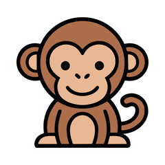 Obraz premium Cartoon Cute Monkey Sitting and Smiling with Curled Tail