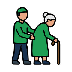 Obraz premium Caregiver assisting an elderly woman with a cane
