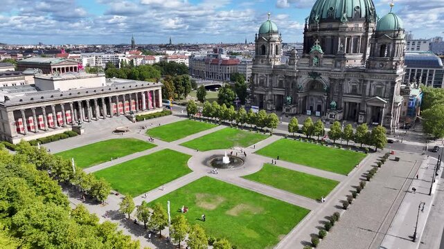 Cathedral Of Berlin In Berlin Germany. Historical Buildings. Spree River Landscape. Downtown District. Cathedral Of Berlin In Germany. Tourism Landmark. Vacations Travel. European Union Country.