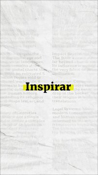 Inspirar text - on yellow banner over vintage minimalist white newspaper background