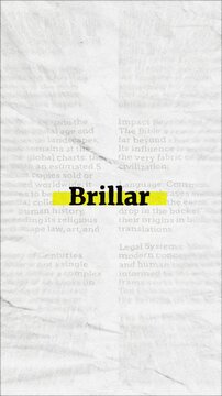 Brillar text - on yellow banner over vintage minimalist white newspaper background