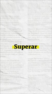 Superar text - on yellow banner over vintage minimalist white newspaper background