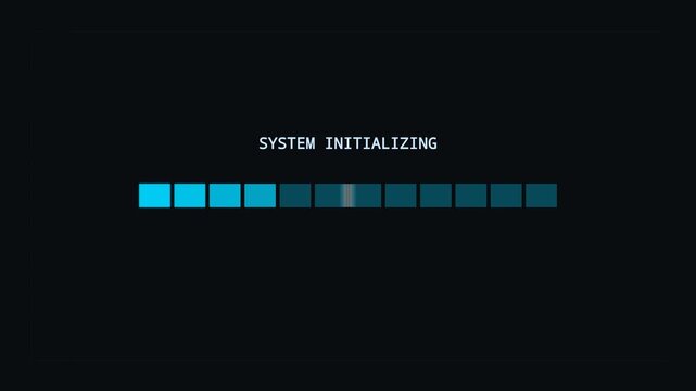 System Initializing Text With Blue Cube Blocks Animation