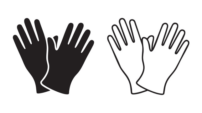 cleaning gloves icon set, black and white outline