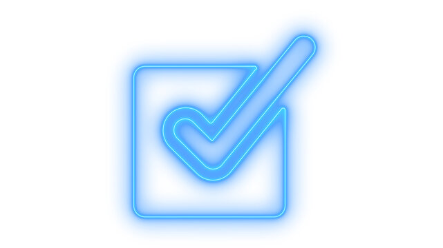 Glowing neon checkmark checkbox icon isolated on transparent background. Approved sign. Success symbol. Yes choice. Tick mark. Vote button.