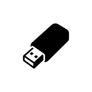 Minimal black isometric usb flash drive icon representing digital data storage and transfer