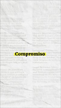 Compromiso text - on yellow banner over vintage minimalist white newspaper background