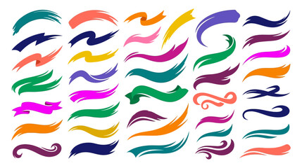 Obraz premium Set of Colorful Decorative Brush Strokes Swooshes and Ribbon Banner Design Elements