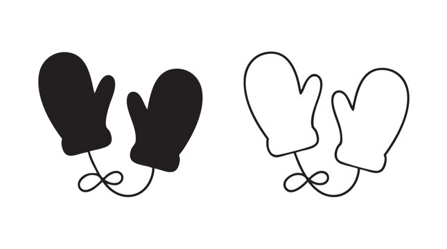 mitten icon set, black and outline design featuring mittens