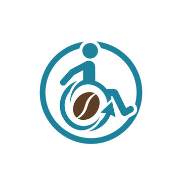 Coffee bean wheelchair logo representing accessible cafe and fast delivery for disabled people