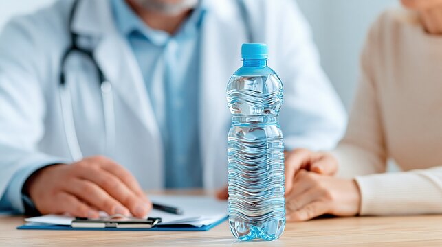 Doctor Advising Patient on Hydration and Health Benefits of Drinking Water Bottle