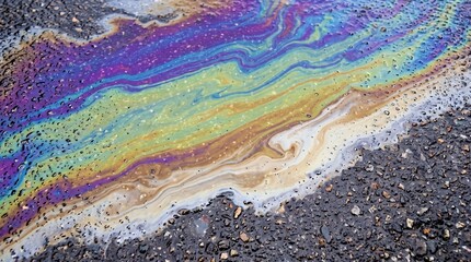 Fototapeta premium Rainbow Oil Slick on Wet Asphalt Texture Background