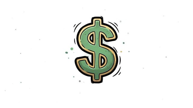 A vibrant 2D cartoon dollar sign icon with motion lines showing a vibrating or spinning movement, isolated on a clean white background. Perfect for finance explainers, money animation graphics, busine