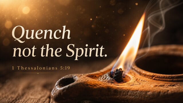 Inspirational Christian Poster featuring the powerful biblical scripture 'Quench not the Spirit' from 1 Thessalonians 5:19, designed with elegant typography and a serene background
