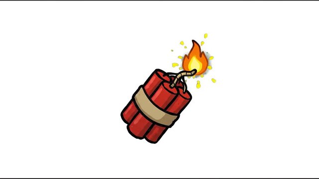 A cartoon red dynamite bundle with a lit burning fuse and sparks, isolated on a clean white background. Great for comic action graphics, danger warnings, explosive offer announcements, and promotional