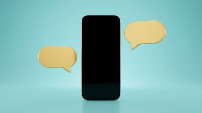 Smartphone with Blank Screen and Two Speech Bubbles Communication Concept 3D Render
