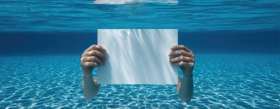 Blank paper held underwater