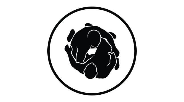 Wrestlers in a grappling clinch position displayed as a simple black silhouette inside a circle design