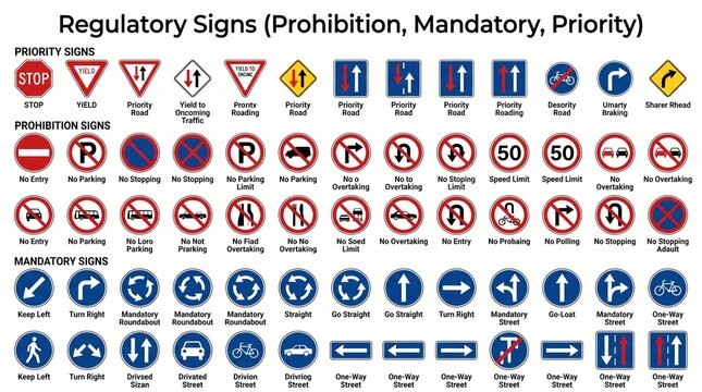 Regulatory Traffic Signs Vector Set &ndash; Prohibition, Mandatory & Priority Road Sign Collection
