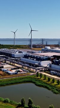 Aerial View Windmills Sea Wind Energy Site Google GRQ Eemshaven Netherlands Vertical