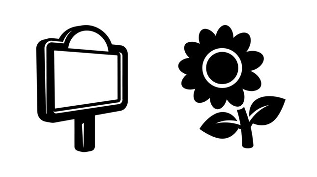 Black and white flower and signpost vector icons