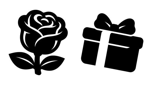 Black and white rose with gift box vector illustration