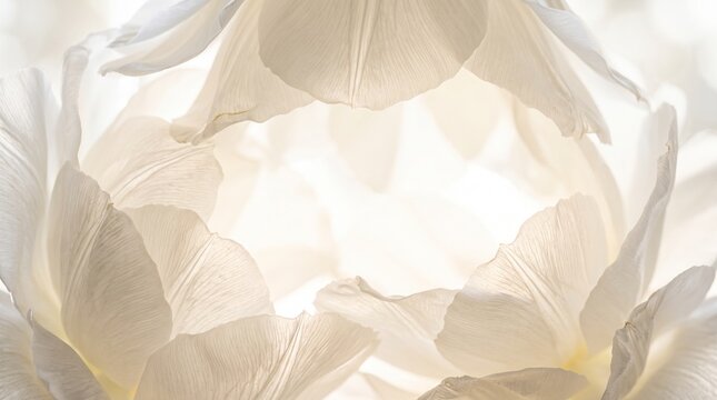 Delicate pale petals of a tulip bloom backlit with soft light, evoking remembrance and solemnity for All Souls Day