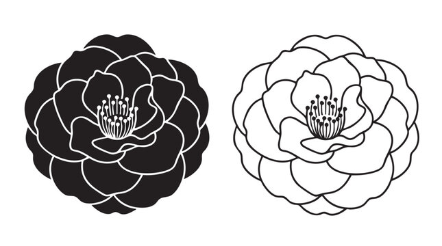 camellia flower vector silhouettes, floral design elements