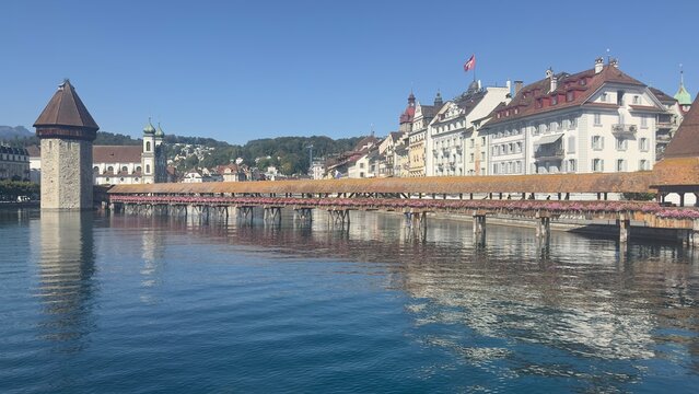 Chapel Bridge and City of Lucerne, Switzerland