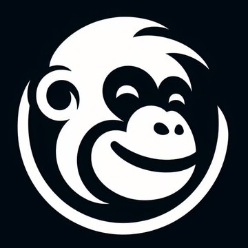 Cute Smiling Monkey Face Logo &ndash; Minimal Black and White Primate Vector Mascot
