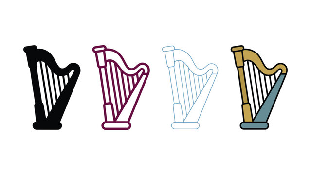Musical harp icons in silhouette against a clean canvas for elegant concert promotion Isolated on white background