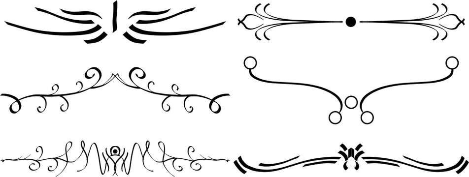 Set of black decorative flourish dividers and ornate line border elements