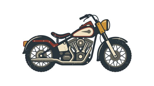 Classic black vintage motorcycle side view isolated on white.