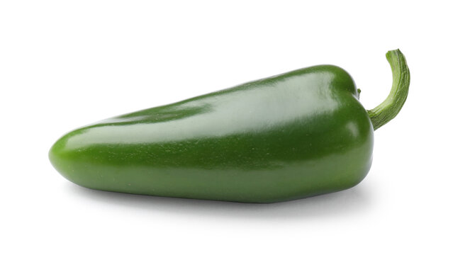 One green jalapeno pepper isolated on white