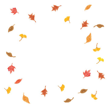 Hand drawn autumn fall leaves frame border illustration (Ver.1)