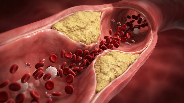 Atherosclerosis showing plaque buildup in blood vessel