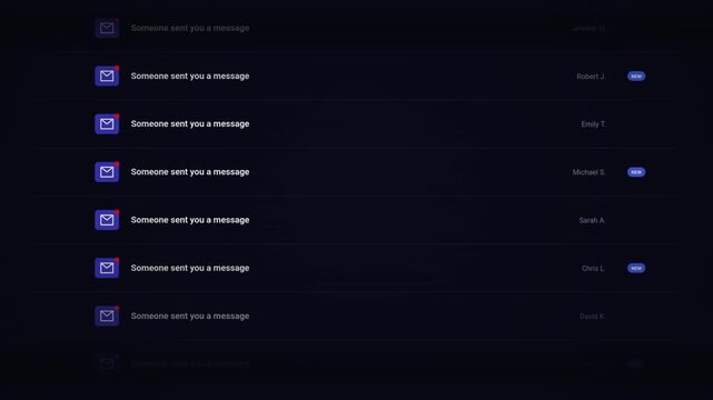 Animated Deep Blue Digital Message Notifications And Inbound Email Data Processing On Dark Background