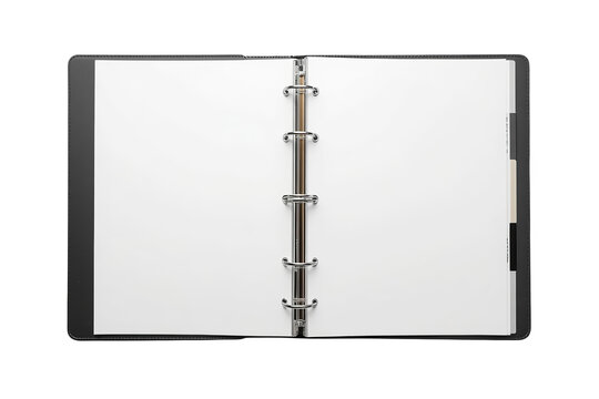 Open ring binder notebook with blank white pages