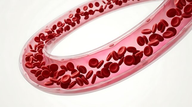 Red blood cells flowing inside a blood vessel
