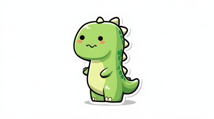 Fototapeta premium Cute Green Cartoon Dinosaur Character Standing Isolated on White Background.