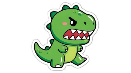 Fototapeta premium Cute Green Cartoon Dinosaur Character with Angry Expression.