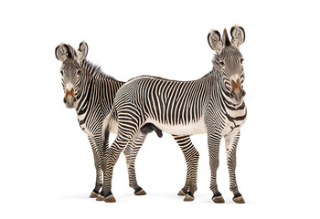 Naklejka premium Grevy's zebras pair standing on white background