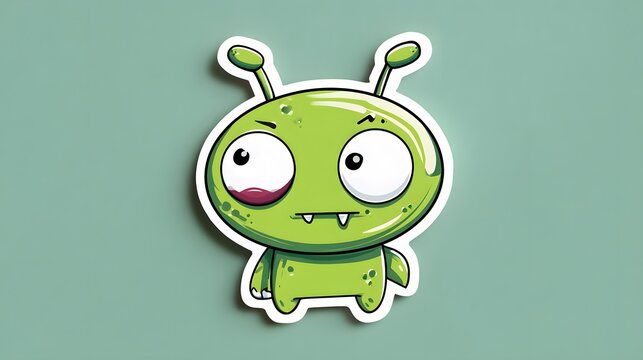 Cute Green Cartoon Alien Monster Character Sticker.