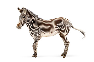 Naklejka premium Grevy's zebra foal standing white background