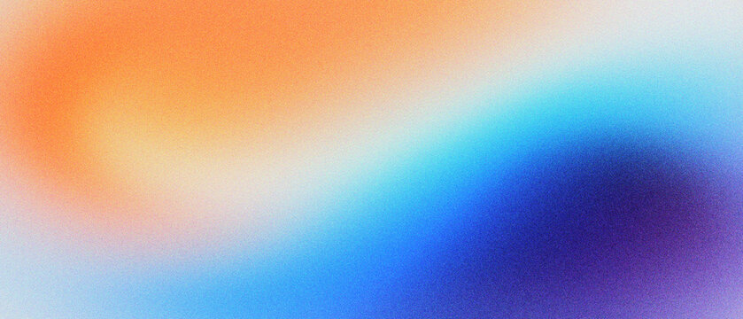 Vibrant grainy gradient background with soft orange and blue blur. Abstract mesh texture wallpaper with colorful liquid waves. Modern aesthetic backdrop for digital marketing and web design.