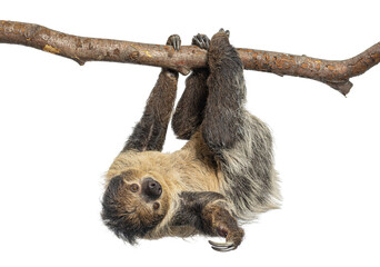 Fototapeta premium Two toed sloth hanging upside down on branch
