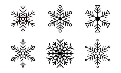 Obraz premium Collection of six unique snowflake icons in black line art style