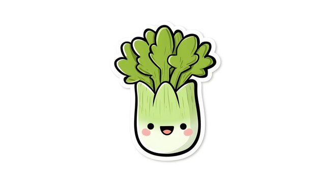 Cute Kawaii Celery Vegetable Character with Happy Face.