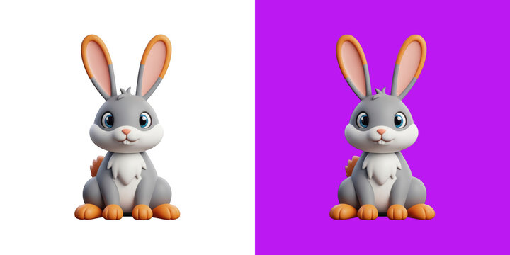 Cute cartoon rabbit character sitting split screen design