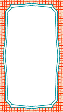 Hand drawn frame with red plaid border and teal outline